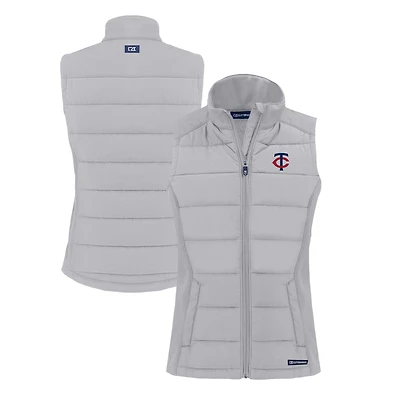 Women's Cutter & Buck  Gray Minnesota Twins Evoke Hybrid Eco Softshell Recycled Full-Zip Vest