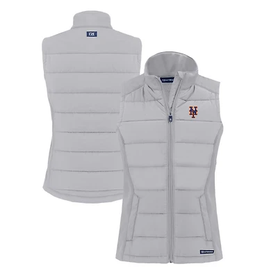 Women's Cutter & Buck  Gray New York Mets Evoke Hybrid Eco Softshell Recycled Full-Zip Vest