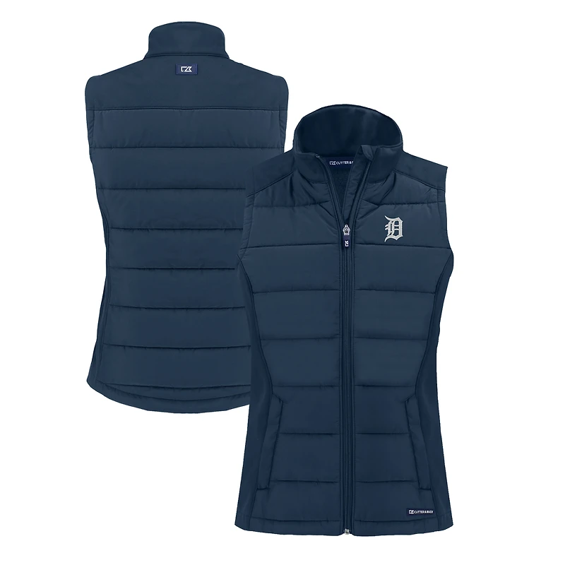 Women's Cutter & Buck  Navy Detroit Tigers Evoke Hybrid Eco Softshell Recycled Full-Zip Vest