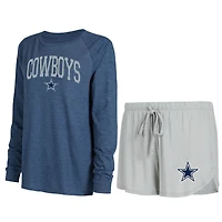 Women's Concepts Sport Gray/Navy Dallas Cowboys Raglan Long Sleeve Top & Shorts Lounge Set