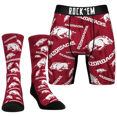 Men's Rock Em Socks Arkansas Razorbacks All-Over Underwear and Crew Socks Combo Pack