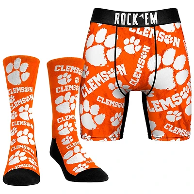 Men's Rock Em Socks  Clemson Tigers All-Over Underwear and Crew Socks Combo Pack