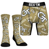 Men's Rock Em Socks  Georgia Tech Yellow Jackets All-Over Underwear and Crew Socks Combo Pack