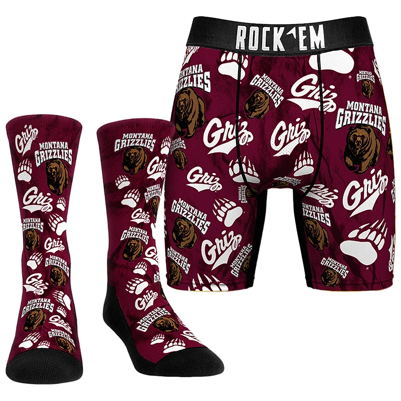 Men's Rock Em Socks  Montana Grizzlies All-Over Underwear and Crew Socks Combo Pack