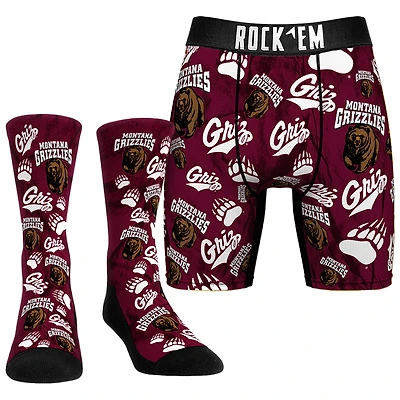 Men's Rock Em Socks  Montana Grizzlies All-Over Underwear and Crew Socks Combo Pack