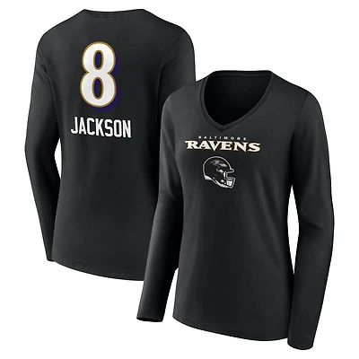 Women's Lamar Jackson Baltimore Ravens Black Team Wordmark Long Sleeve V-Neck T-Shirt