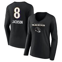 Women's Lamar Jackson Baltimore Ravens Black Team Wordmark Long Sleeve V-Neck T-Shirt