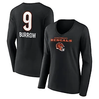 Women's Joe Burrow Cincinnati Bengals Black Team Wordmark Long Sleeve V-Neck T-Shirt