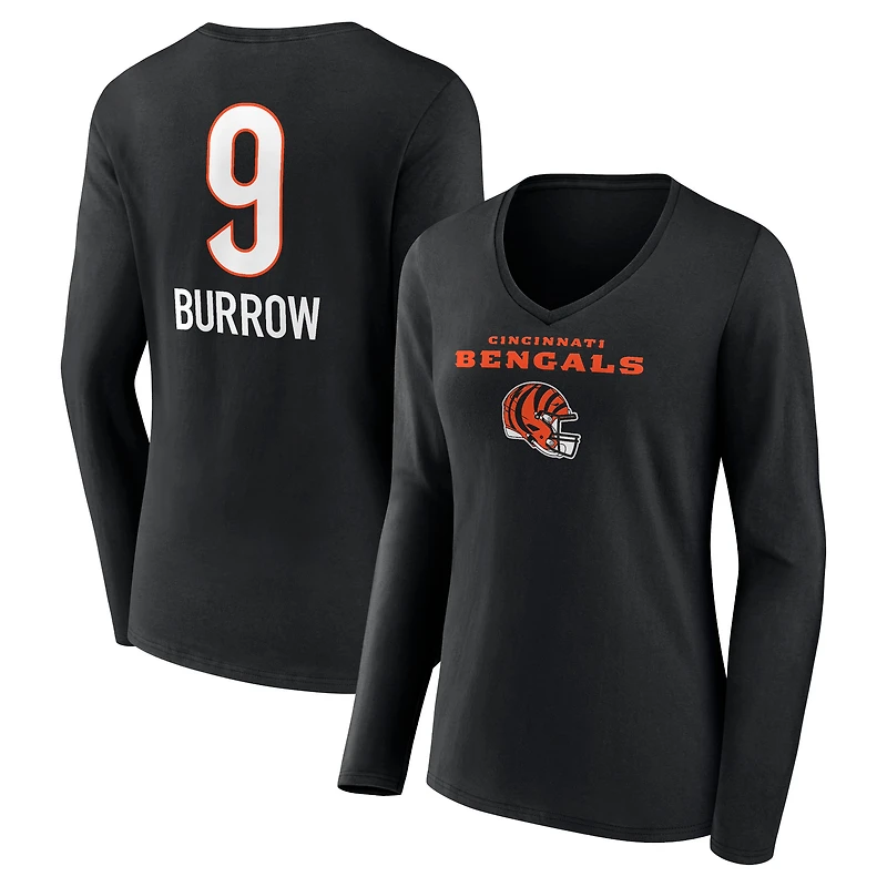 Women's Joe Burrow Cincinnati Bengals Black Team Wordmark Long Sleeve V-Neck T-Shirt