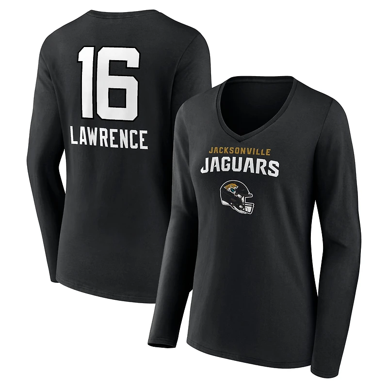 Women's Trevor Lawrence Jacksonville Jaguars Black Team Wordmark Long Sleeve V-Neck T-Shirt
