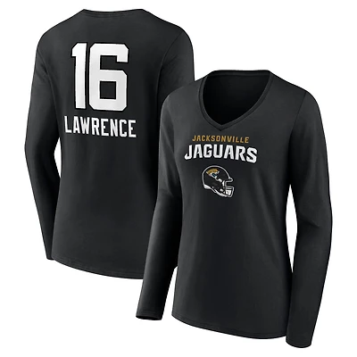 Women's Trevor Lawrence Jacksonville Jaguars Black Team Wordmark Long Sleeve V-Neck T-Shirt