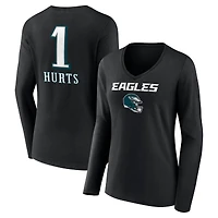 Women's Jalen Hurts Philadelphia Eagles Black Team Wordmark Long Sleeve V-Neck T-Shirt
