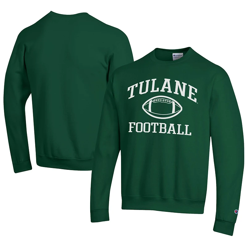 Men's Champion Green Tulane Green Wave Football Powerblend Pullover Sweatshirt