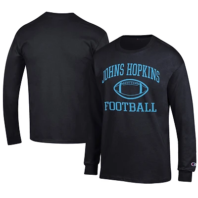 Men's Champion Black Johns Hopkins Blue Jays Football Jersey Long Sleeve T-Shirt