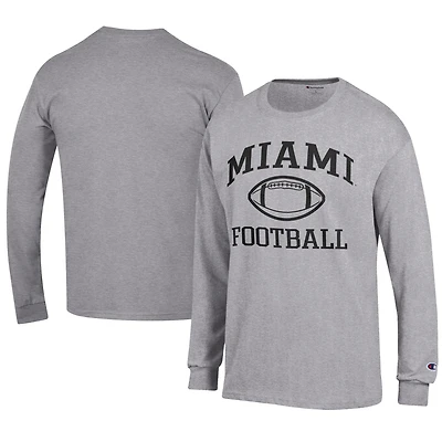 Men's Champion Gray Miami University RedHawks Football Jersey Long Sleeve T-Shirt