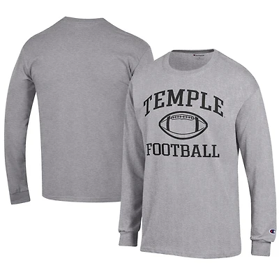 Men's Champion  Gray Temple Owls Football Jersey Long Sleeve T-Shirt