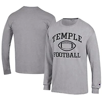 Men's Champion  Gray Temple Owls Football Jersey Long Sleeve T-Shirt