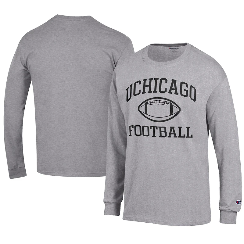 Men's Champion Gray UChicago Maroons Football Jersey Long Sleeve T-Shirt