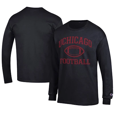 Men's Champion  Black UChicago Maroons Football Jersey Long Sleeve T-Shirt