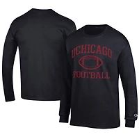 Men's Champion  Black UChicago Maroons Football Jersey Long Sleeve T-Shirt