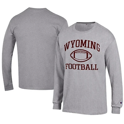 Men's Champion Gray Wyoming Cowboys Football Jersey Long Sleeve T-Shirt