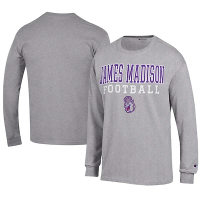 Men's Champion Gray James Madison Dukes Football Jersey Long Sleeve T-Shirt