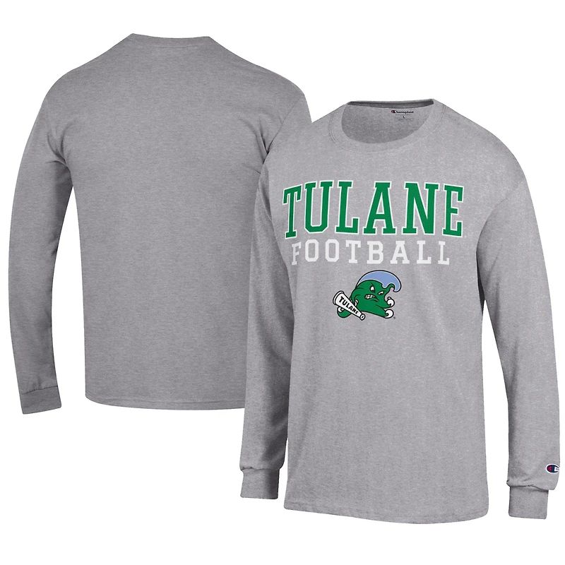Men's Champion  Gray Tulane Green Wave Football Jersey Long Sleeve T-Shirt