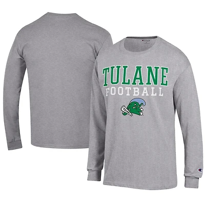 Men's Champion  Gray Tulane Green Wave Football Jersey Long Sleeve T-Shirt