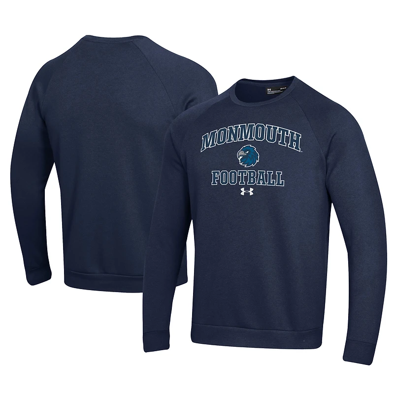 Men's Under Armour  Navy Monmouth Hawks Football All Day Fleece Pullover Sweatshirt