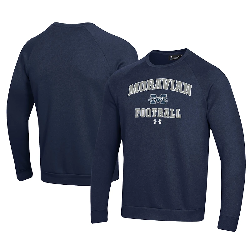 Men's Under Armour Navy Moravian Greyhounds Football All Day Fleece Pullover Sweatshirt