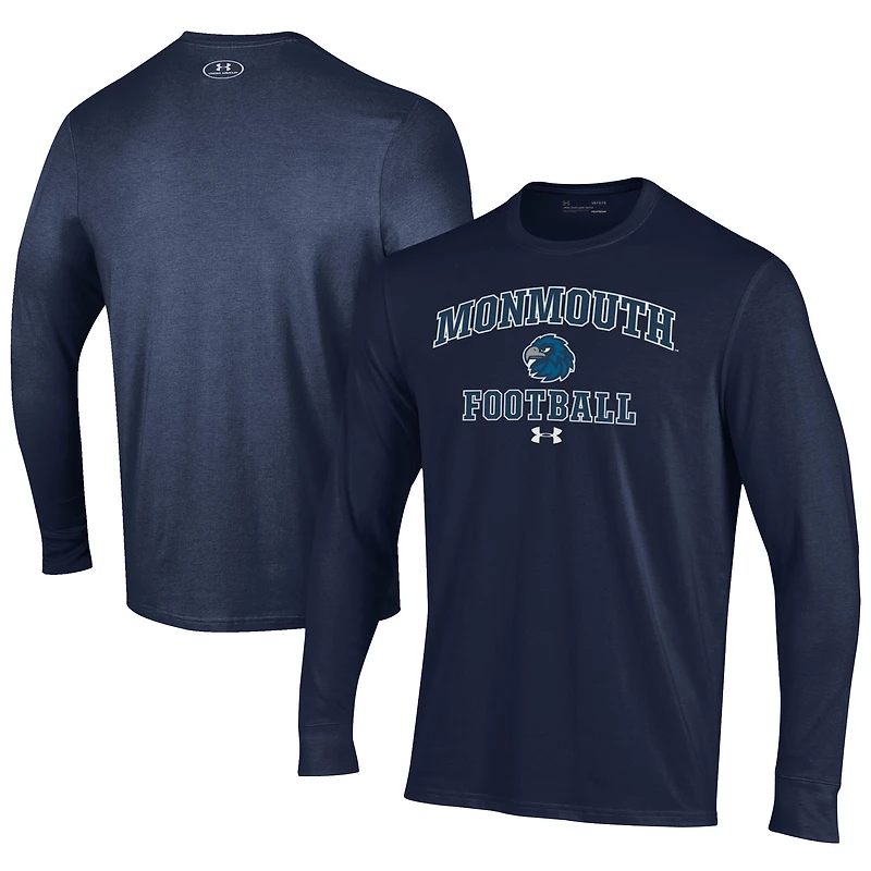 Men's Under Armour  Navy Monmouth Hawks Football Performance Long Sleeve T-Shirt