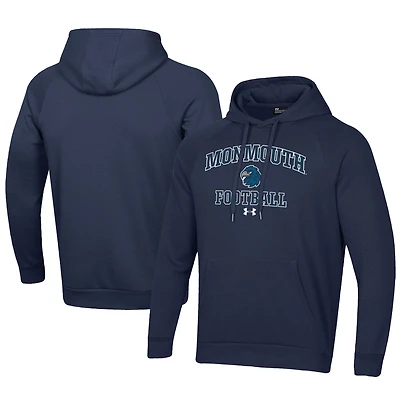 Men's Under Armour Navy Monmouth Hawks Football All Day Fleece Pullover Hoodie