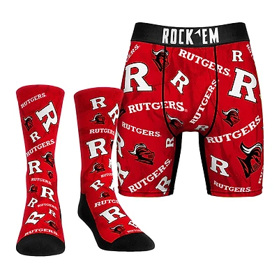 Men's Rock Em Socks Rutgers Scarlet Knights All-Over Underwear and Crew Socks Combo Pack