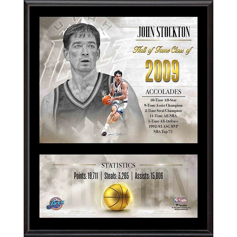 John Stockton Utah Jazz 12" x 15" Hardwood Classic Sublimated Player Plaque