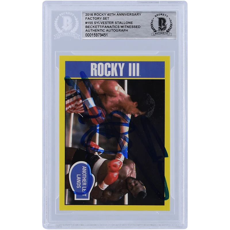 Sylvester Stallone Rocky III Autographed 2016 Topps Rocky 40th Anniversary Factory Set #155 Beckett Fanatics Witnessed Authenticated Card