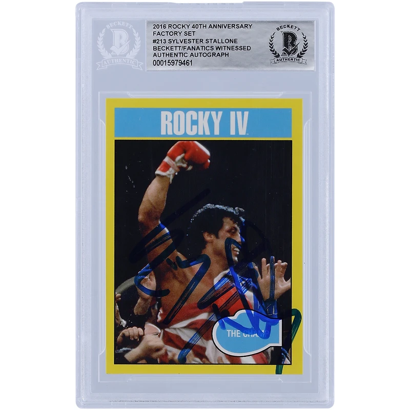 Sylvester Stallone Rocky IV Autographed 2016 Topps Rocky 40th Anniversary Factory Set #213 Beckett Fanatics Witnessed Authenticated Card