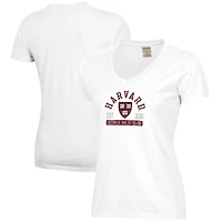 Women's  White Harvard Crimson Arch Logo Comfort Wash V-Neck T-Shirt