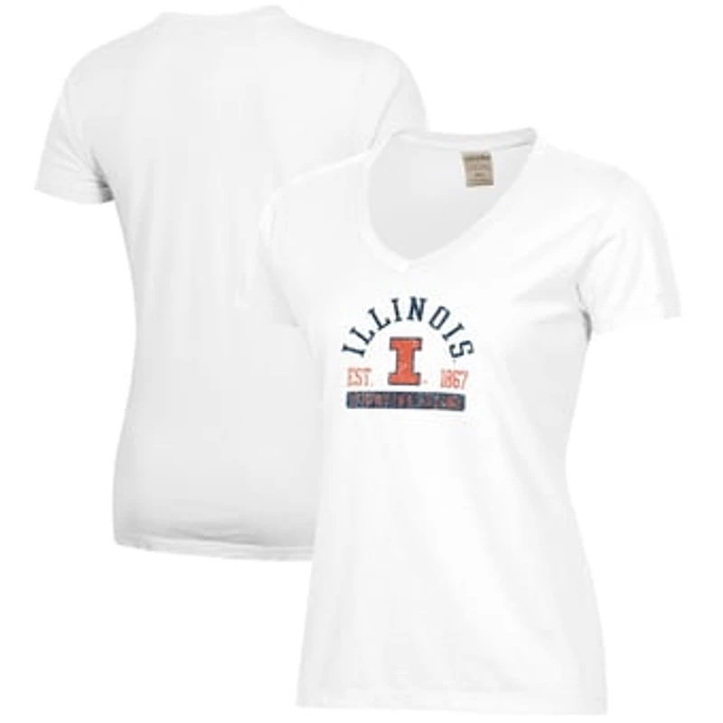 Women's White Illinois Fighting Illini Arch Logo Comfort Wash V-Neck T-Shirt