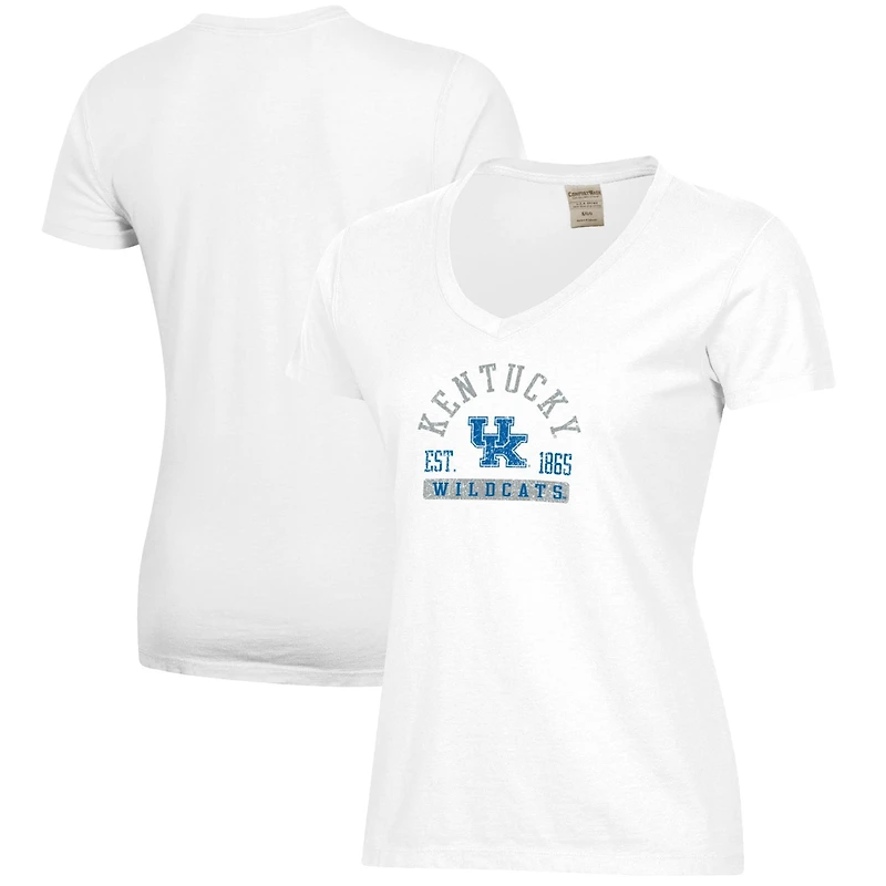 Women's White Kentucky Wildcats Arch Logo Comfort Wash V-Neck T-Shirt