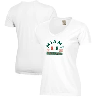 Women's  White Miami Hurricanes Arch Logo Comfort Wash V-Neck T-Shirt