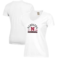Women's  White Nebraska Huskers Arch Logo Comfort Wash V-Neck T-Shirt
