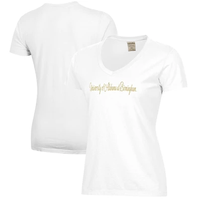 Women's  White UAB Blazers Script Logo Comfort Wash V-Neck T-Shirt