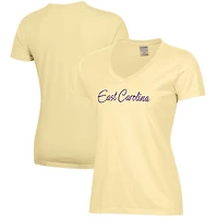 Women's  Gold ECU Pirates Script Logo Comfort Wash V-Neck T-Shirt