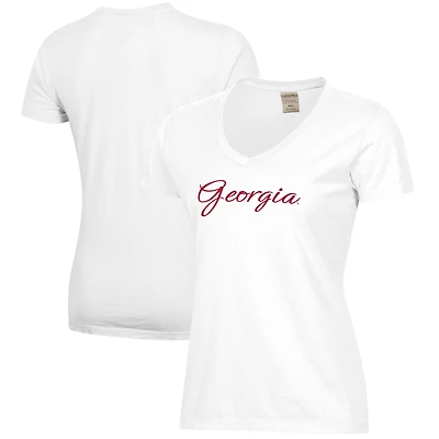 Women's White Georgia Bulldogs Script Logo Comfort Wash V-Neck T-Shirt