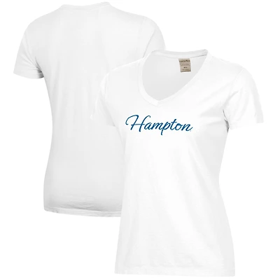 Women's White Hampton Pirates Script Logo Comfort Wash V-Neck T-Shirt