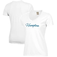 Women's  White Hampton Pirates Script Logo Comfort Wash V-Neck T-Shirt