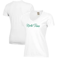 Women's  White North Texas Mean Green Script Logo Comfort Wash V-Neck T-Shirt