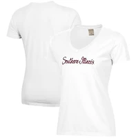 Women's  White Southern Illinois Salukis Script Logo Comfort Wash V-Neck T-Shirt