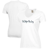 Women's  White College of New Jersey Lions Script Logo Comfort Wash V-Neck T-Shirt