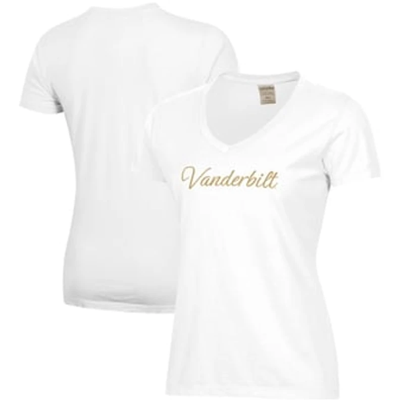 Women's  White Vanderbilt Commodores Script Logo Comfort Wash V-Neck T-Shirt